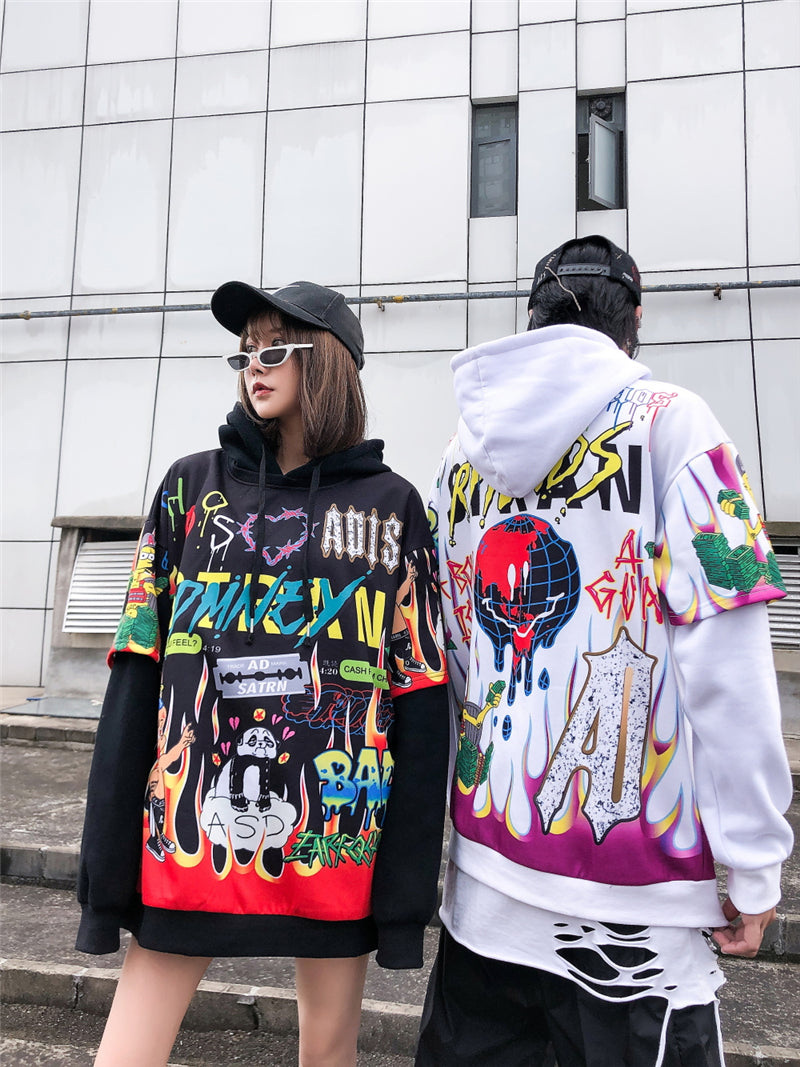 Men Graffiti Cartoon Printed Funny Men Pullover Hoodie | Vimost Shop.