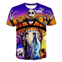 Halloween Printed 3D Short Sleeve Tshirt The Nightmare Before Christmas Cosplay T-Shirt Jack And Sally Slim Design Fashion Tops