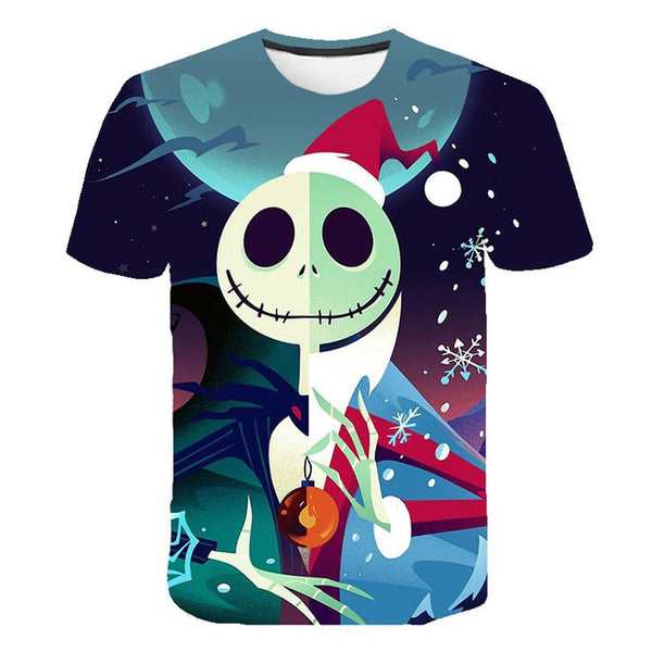 Halloween Printed 3D Short Sleeve Tshirt The Nightmare Before Christmas Cosplay T-Shirt Jack And Sally Slim Design Fashion Tops | Vimost Shop.