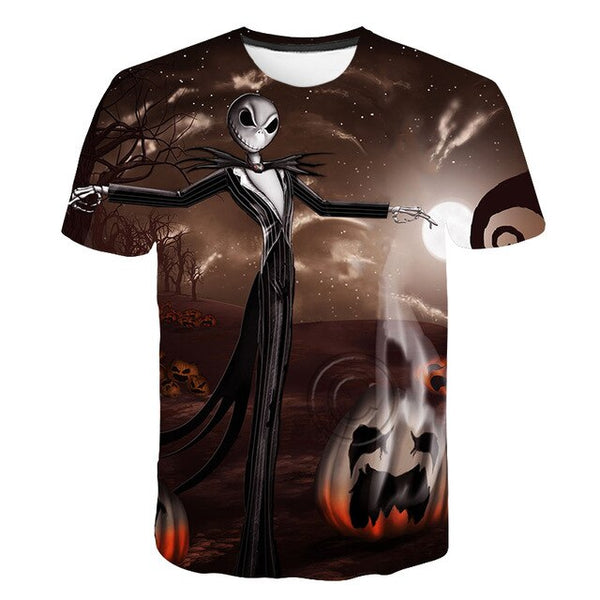 Halloween Printed 3D Short Sleeve Tshirt The Nightmare Before Christmas Cosplay T-Shirt Jack And Sally Slim Design Fashion Tops | Vimost Shop.