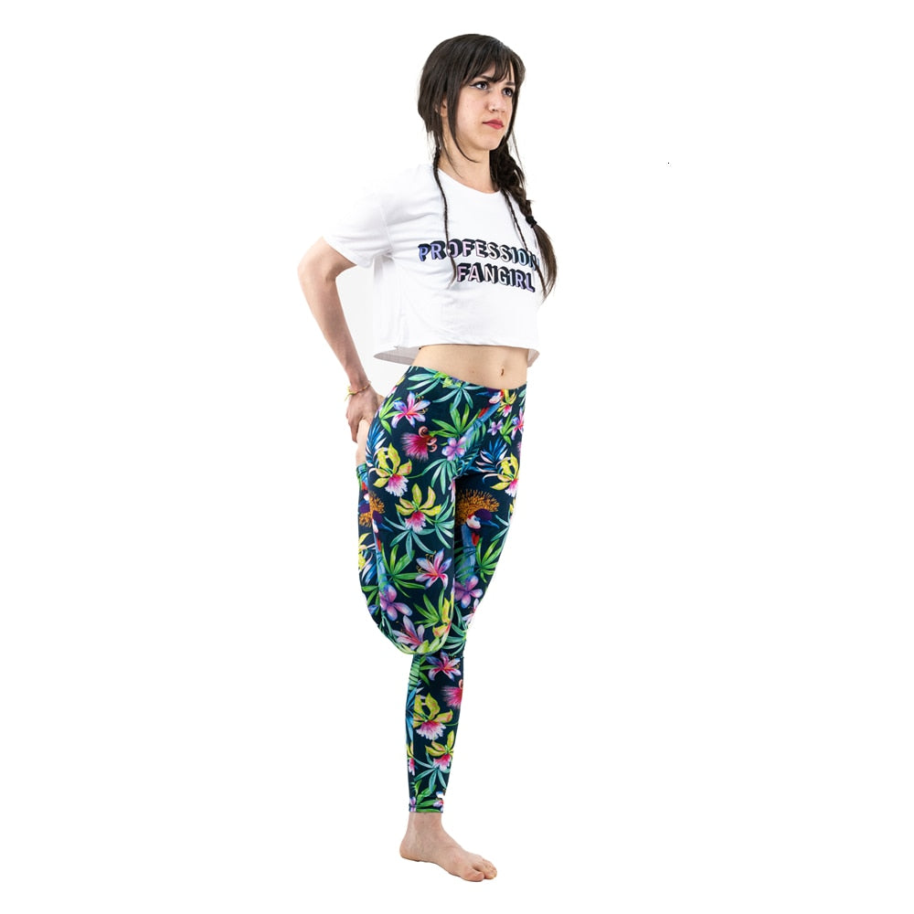 Fashion Women Trend Green Floral Leaf Flower Pattern Leggings Sexy Elasticity Fitness Slim Bottoms Workout Pants | Vimost Shop.