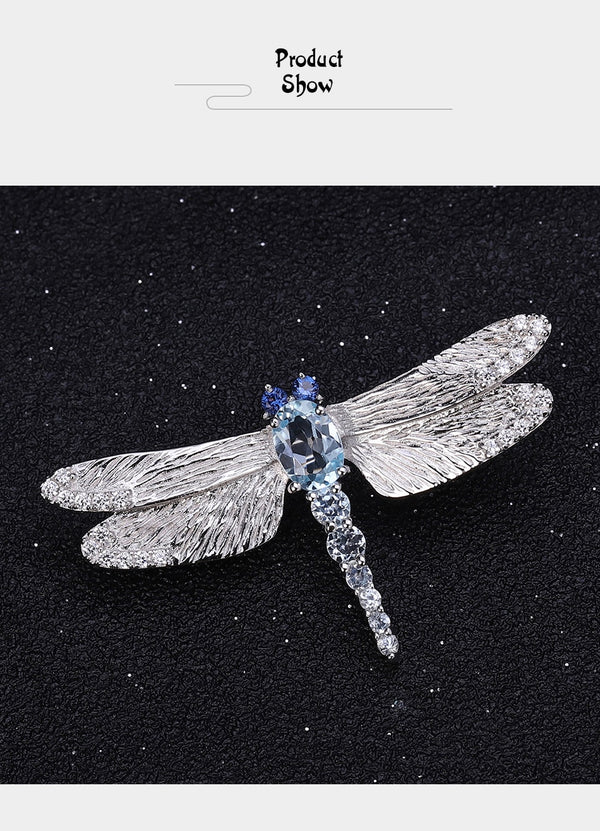1.41Ct Natural Sky Blue Topaz Brooch 925 Sterling Sliver Handmade Design Dragonfly Brooches For Women Fine Jewelry | Vimost Shop.