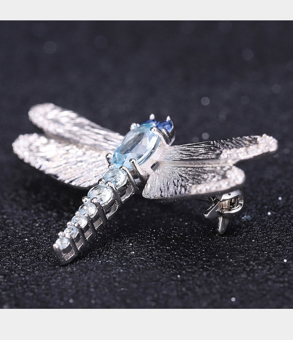 1.41Ct Natural Sky Blue Topaz Brooch 925 Sterling Sliver Handmade Design Dragonfly Brooches For Women Fine Jewelry | Vimost Shop.