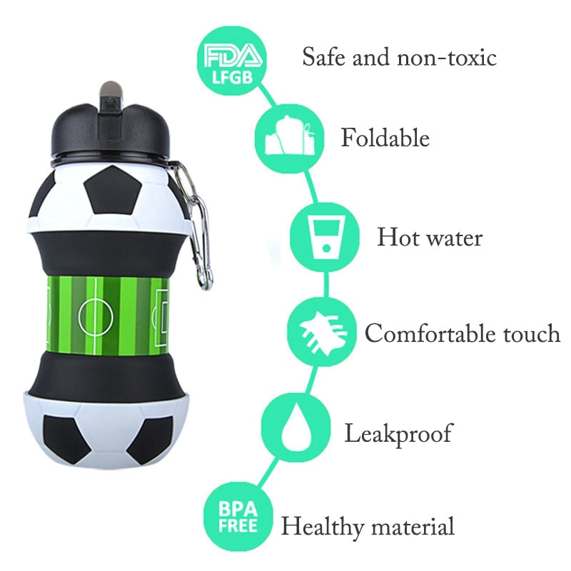 Sports Fold Water Bottle Football Basketball Tennis Leakproof Portable Silica gel Kettle Travel Office School Kids Water Bottle | Vimost Shop.
