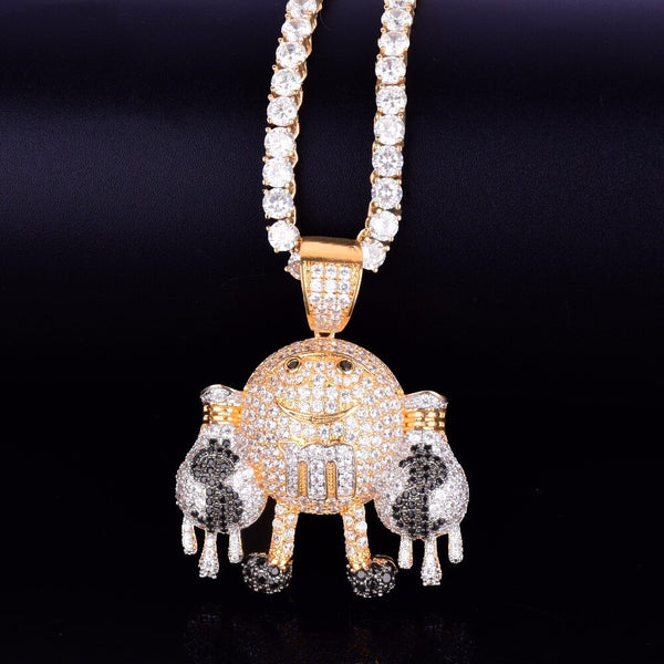 Hand holding Dollar Pouch Dripping Pendant Men's Gold Color Necklace Charm Bling Bling Cubic Zircon Hip hop Jewelry | Vimost Shop.