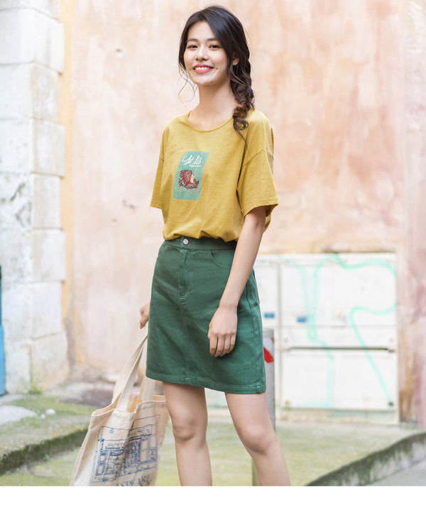 Summer O-neck Print Korean Fashion Student Style All Matched Loose Slim Women T-shirt | Vimost Shop.