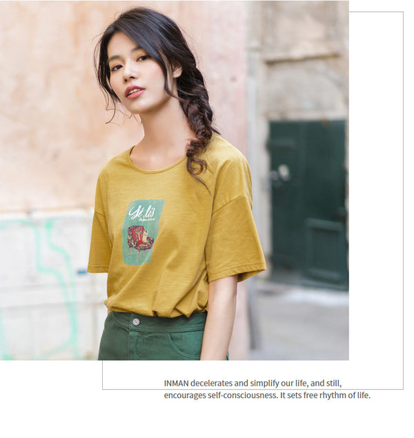 Summer O-neck Print Korean Fashion Student Style All Matched Loose Slim Women T-shirt | Vimost Shop.
