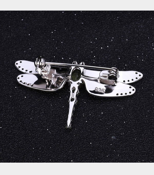 1.13Ct Natural Green Peridot Gemstone Brooch 925 Sterling Sliver Handmade Dragonfly Brooches For Women Dresses | Vimost Shop.