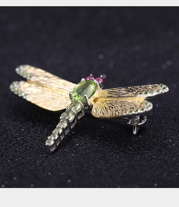 1.13Ct Natural Green Peridot Gemstone Brooch 925 Sterling Sliver Handmade Dragonfly Brooches For Women Dresses | Vimost Shop.