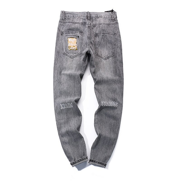 Hip Hop Men Jogger Denim Pants Skinny Washed Distressed Jeans Graffiti Print Streetwear Destroyed Ripped Jeans | Vimost Shop.