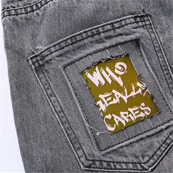 Hip Hop Men Jogger Denim Pants Skinny Washed Distressed Jeans Graffiti Print Streetwear Destroyed Ripped Jeans | Vimost Shop.