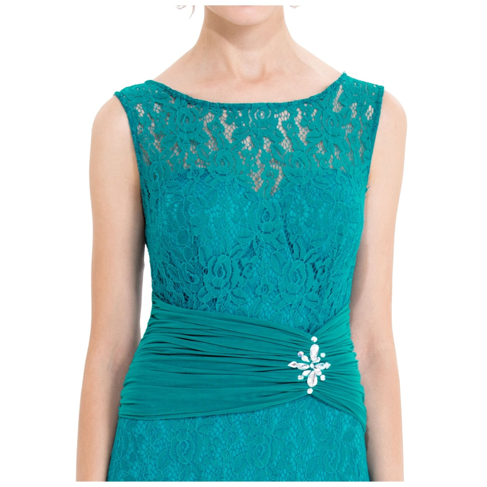 Women's V Neck Lace Evening Dress Pleated Ribbon Mermaid Party Gown Apricot | Vimost Shop.