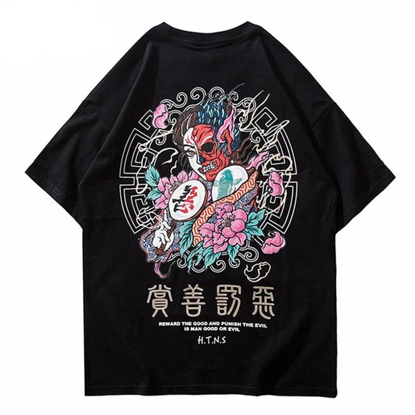 Women Men Good And Evil Print Hip Hop T-Shirt Chinese Character | Vimost Shop.