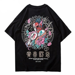 Women Men Good And Evil Print Hip Hop T-Shirt Chinese Character
