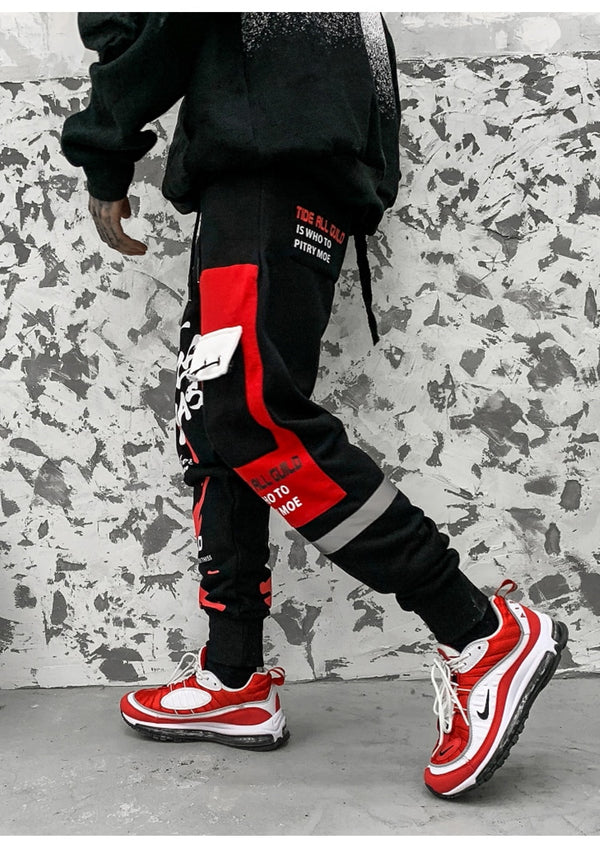 Sweatpants Cool Letter Print Pants Men Harajuku Patchwork Ribbon Harem Pants Streetwear | Vimost Shop.