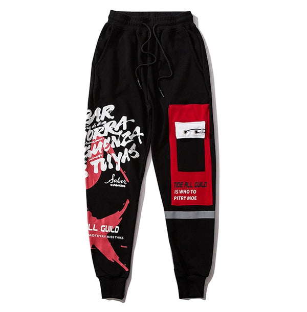 Sweatpants Cool Letter Print Pants Men Harajuku Patchwork Ribbon Harem Pants Streetwear | Vimost Shop.