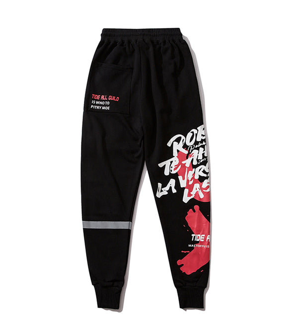 Sweatpants Cool Letter Print Pants Men Harajuku Patchwork Ribbon Harem Pants Streetwear | Vimost Shop.