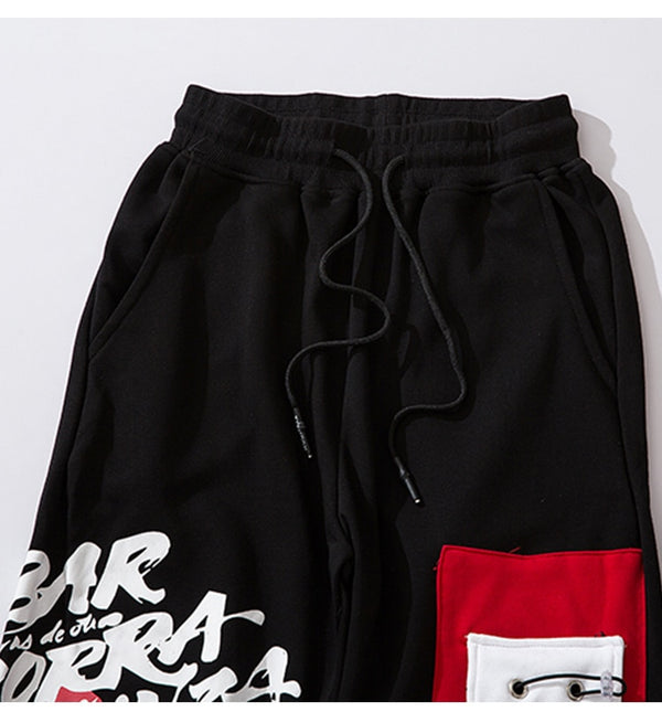 Sweatpants Cool Letter Print Pants Men Harajuku Patchwork Ribbon Harem Pants Streetwear | Vimost Shop.