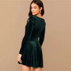 Solid Square Neck Flared Elegant Velvet Dress Women Spring High Waist Long Sleeve Ladies Fit And Flare Party Short Dresses | Vimost Shop.