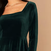 Solid Square Neck Flared Elegant Velvet Dress Women Spring High Waist Long Sleeve Ladies Fit And Flare Party Short Dresses | Vimost Shop.