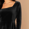 Solid Square Neck Flared Elegant Velvet Dress Women Spring High Waist Long Sleeve Ladies Fit And Flare Party Short Dresses | Vimost Shop.
