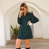 Green Notched Polka Dot A-line Short Dress Women Spring Summer Long Bishop Sleeve Loose Casual Tunic Dresses | Vimost Shop.