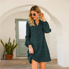 Green Notched Polka Dot A-line Short Dress Women Spring Summer Long Bishop Sleeve Loose Casual Tunic Dresses | Vimost Shop.