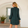 Green Notched Polka Dot A-line Short Dress Women Spring Summer Long Bishop Sleeve Loose Casual Tunic Dresses | Vimost Shop.