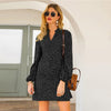 Green Notched Polka Dot A-line Short Dress Women Spring Summer Long Bishop Sleeve Loose Casual Tunic Dresses | Vimost Shop.