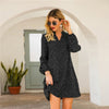 Green Notched Polka Dot A-line Short Dress Women Spring Summer Long Bishop Sleeve Loose Casual Tunic Dresses | Vimost Shop.