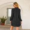 Green Notched Polka Dot A-line Short Dress Women Spring Summer Long Bishop Sleeve Loose Casual Tunic Dresses | Vimost Shop.