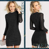 Glitter Form Fitting Tee Dress Black Women Dress Long Sleeve Sexy Bodycon Dress Autumn Elegant T-shirt Dress | Vimost Shop.