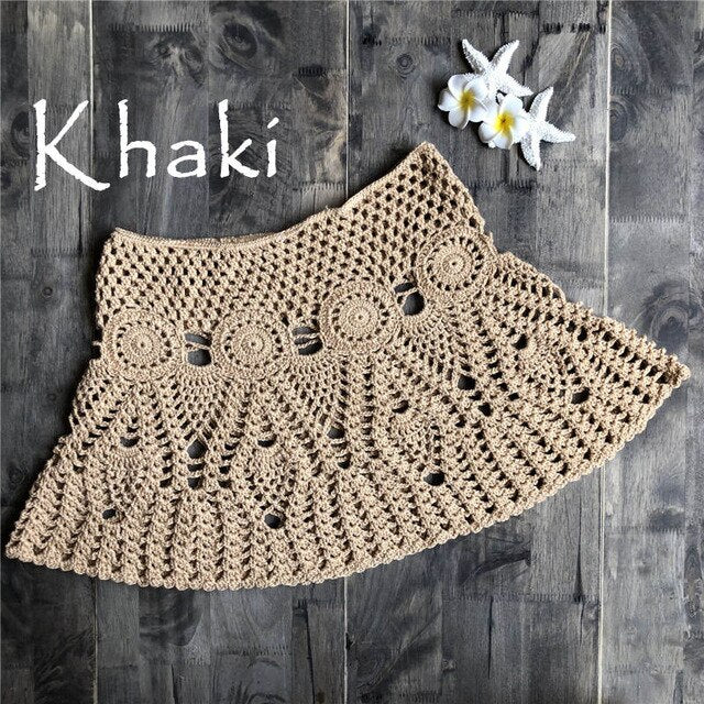 Hand Hook Crochet Bikinis Bottom Handmade Knitted Hollow Out A-line skirt Sexy Swimwear Women | Vimost Shop.