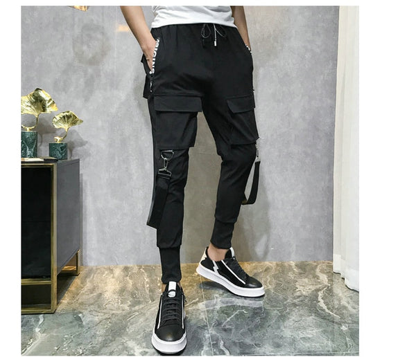 Streetwear Men Ribbons Color Block Black Pocket Cargo Pants  Harem Joggers Harajuku Sweatpant Hip Hop Trousers Casual Pants | Vimost Shop.