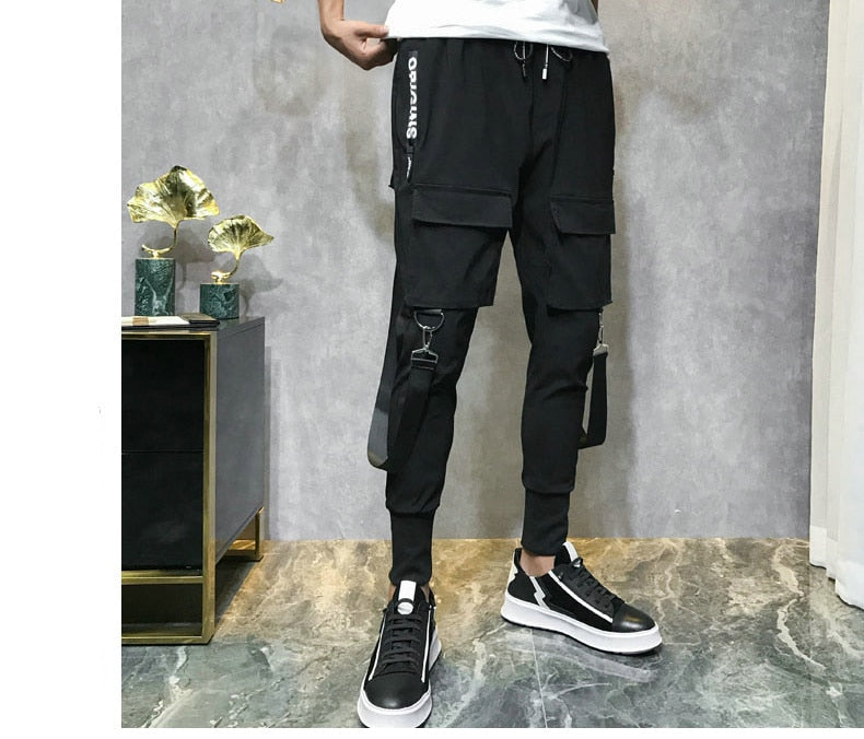 Streetwear Men Ribbons Color Block Black Pocket Cargo Pants Harem Joggers Harajuku Sweatpant Hip Hop Trousers Casual Pants | Vimost Shop.
