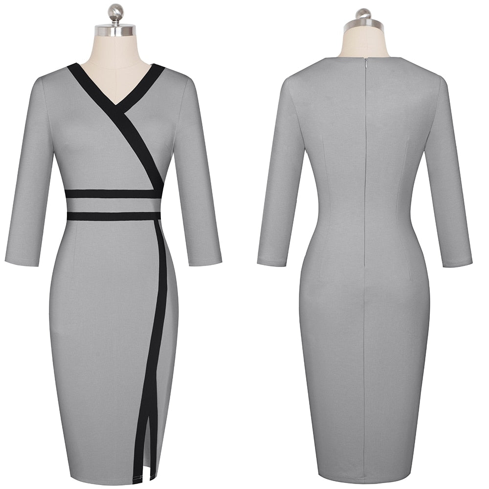 Vintage Black and White Patchwork Office Work vestidos Business Party Bodycon Elegant Women Autumn Dress | Vimost Shop.