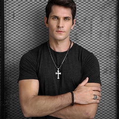 Men's Cross Necklace Gold Black Cross Pendant Stainless Steel Byzantine Chain Necklace  Hip Hop Male Jewelry