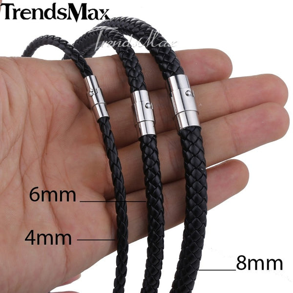 Men's Leather Choker Brown Black Braided Rope Chain Necklace For Men Boys Stainless Steel Clasp Male Jewelry Dropshipping UNM09A | Vimost Shop.