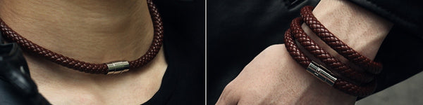 Men's Leather Choker Brown Black Braided Rope Chain Necklace For Men Boys Stainless Steel Clasp Male Jewelry Dropshipping UNM09A | Vimost Shop.