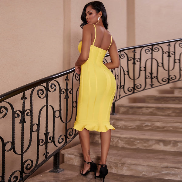 Women Lemon Yellow Fluted Bustier Mermaid Bandage Dress  Sexy Club Party Dresss | Vimost Shop.