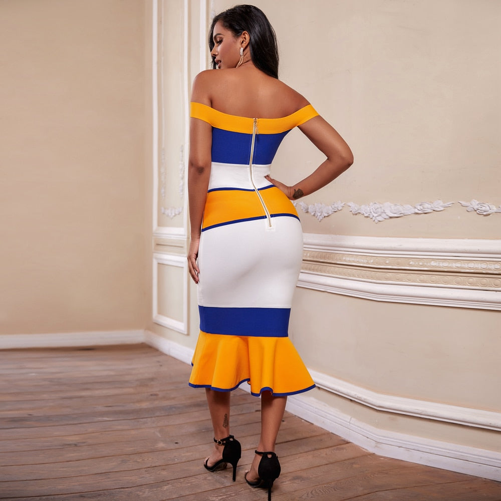 New Arrivals Bandage Dresses Off Shoulder Celebrity Bandage Dresses Yellow Mermaid Party Dresses | Vimost Shop.