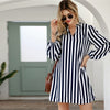 Notched Collar Striped Casual Shirt Dress Women  Spring High Street Long Sleeve Basic Ladies Short Tunic Dresses | Vimost Shop.