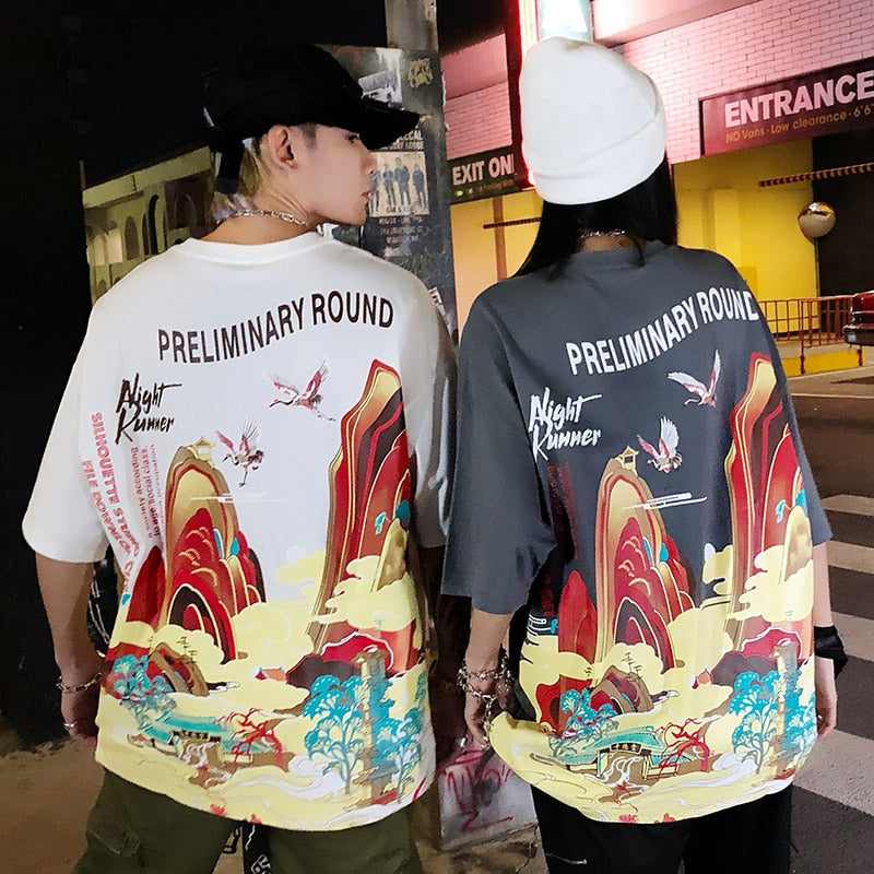 Streetwear T Shirt Men Hip Hop Chinese Colorful Fairyland Tshirt Short Sleeve Cotton | Vimost Shop.