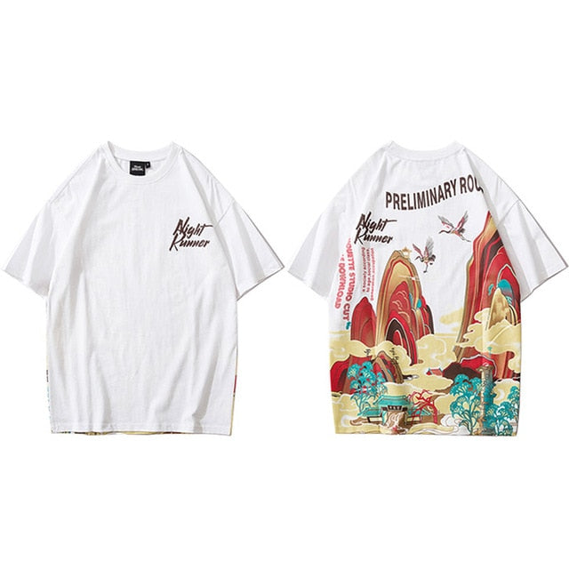 Streetwear T Shirt Men Hip Hop Chinese Colorful Fairyland Tshirt Short Sleeve Cotton | Vimost Shop.
