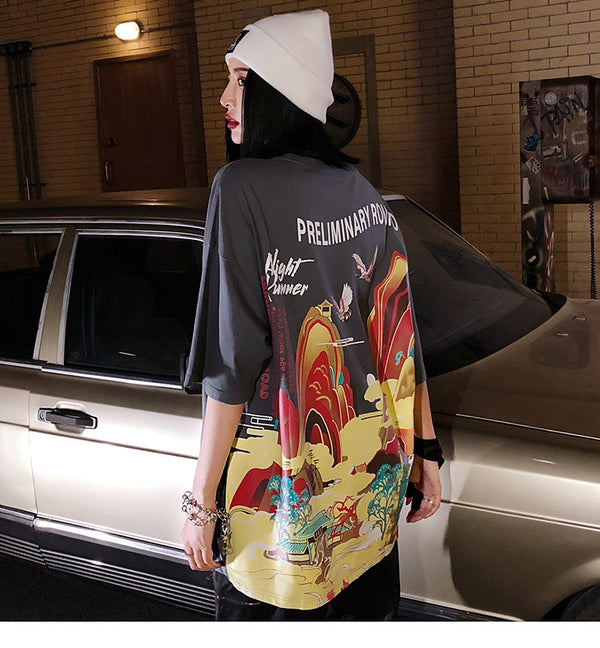 Streetwear T Shirt Men Hip Hop Chinese Colorful Fairyland Tshirt Short Sleeve Cotton | Vimost Shop.