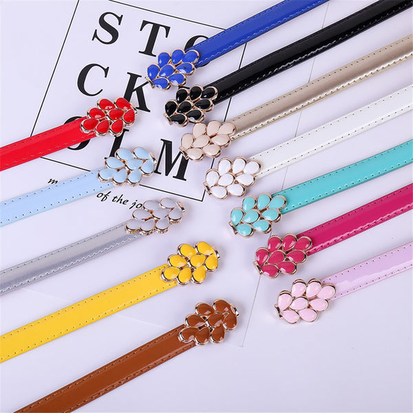 Flower buckle Candy Color Women Belt Ladies Fashion No hole Waist Belt Narrow Stretch Dress  Female Belt oval Leather Waistband | Vimost Shop.