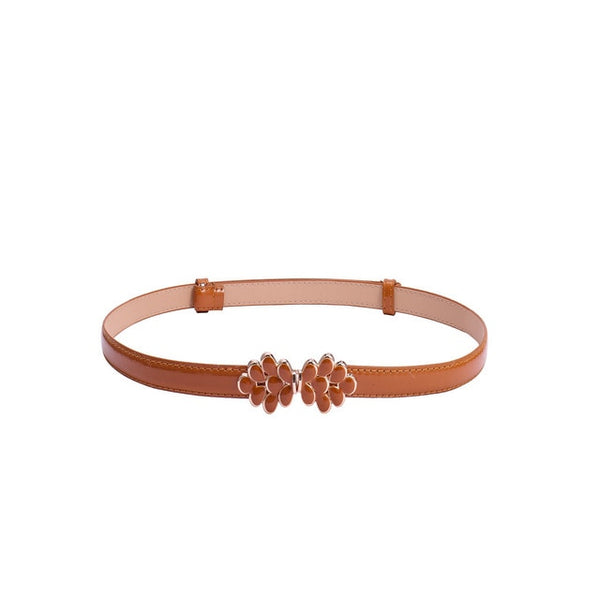 Flower buckle Candy Color Women Belt Ladies Fashion No hole Waist Belt Narrow Stretch Dress  Female Belt oval Leather Waistband | Vimost Shop.