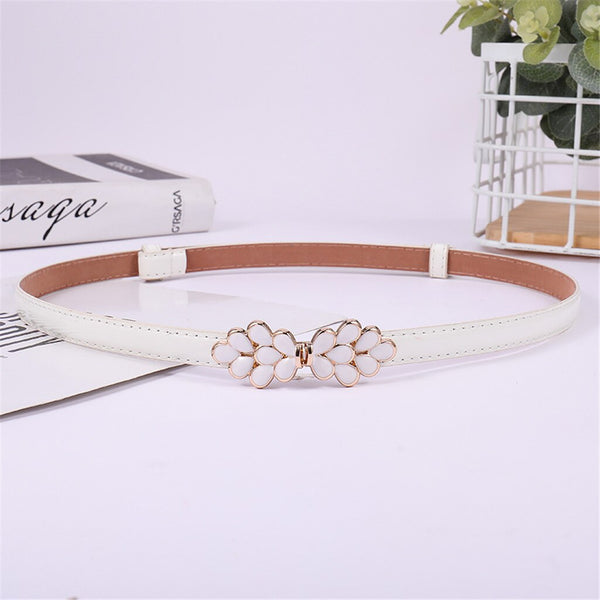 Flower buckle Candy Color Women Belt Ladies Fashion No hole Waist Belt Narrow Stretch Dress  Female Belt oval Leather Waistband | Vimost Shop.