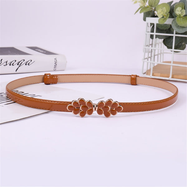 Flower buckle Candy Color Women Belt Ladies Fashion No hole Waist Belt Narrow Stretch Dress  Female Belt oval Leather Waistband | Vimost Shop.