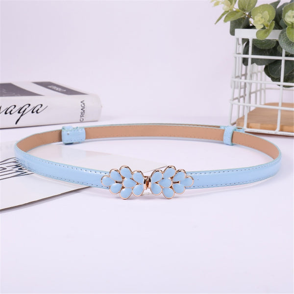 Flower buckle Candy Color Women Belt Ladies Fashion No hole Waist Belt Narrow Stretch Dress  Female Belt oval Leather Waistband | Vimost Shop.